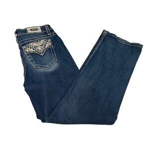 Miss Me Dark Blue Embroidered Pocket Bootcut Jeans